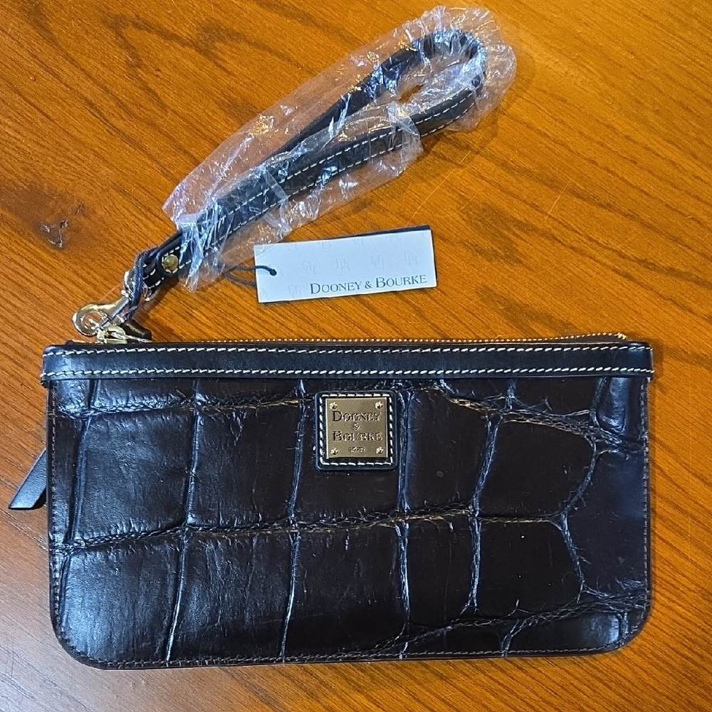 Dooney & Bourke Black Croc Embossed Clutch With Strap
